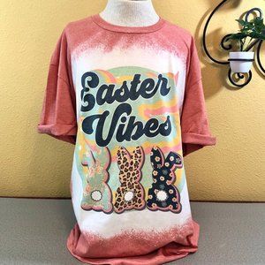 NEW ADULT UNISEX XLARGE Tee "Easter Vibes" Bleached & Sublimated